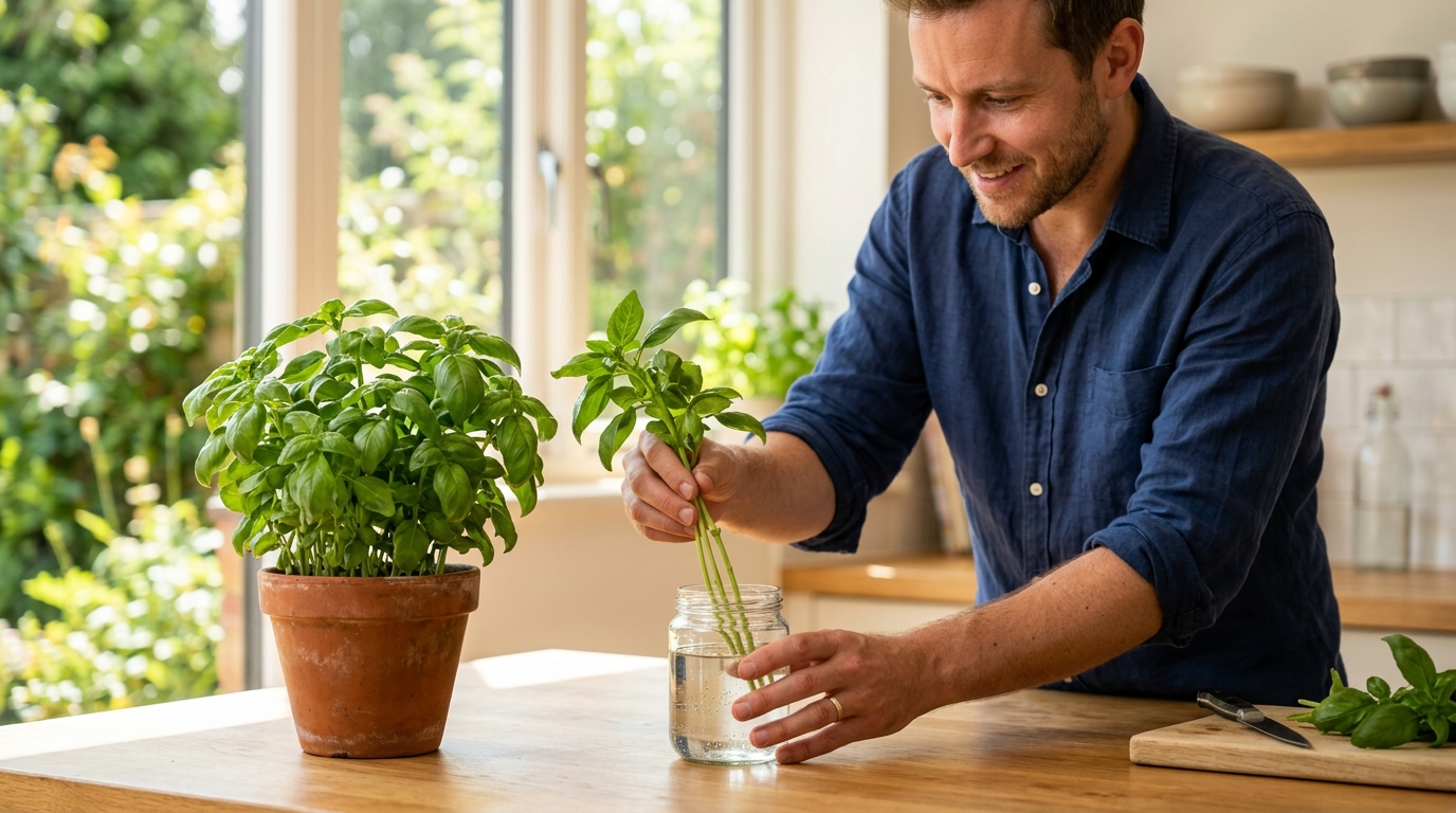 Fini le basilic acheté chaque semaine : ce geste tout bête que je fais après la cuisine me fournit tout l&rsquo;été (et ça ne coûte rien)