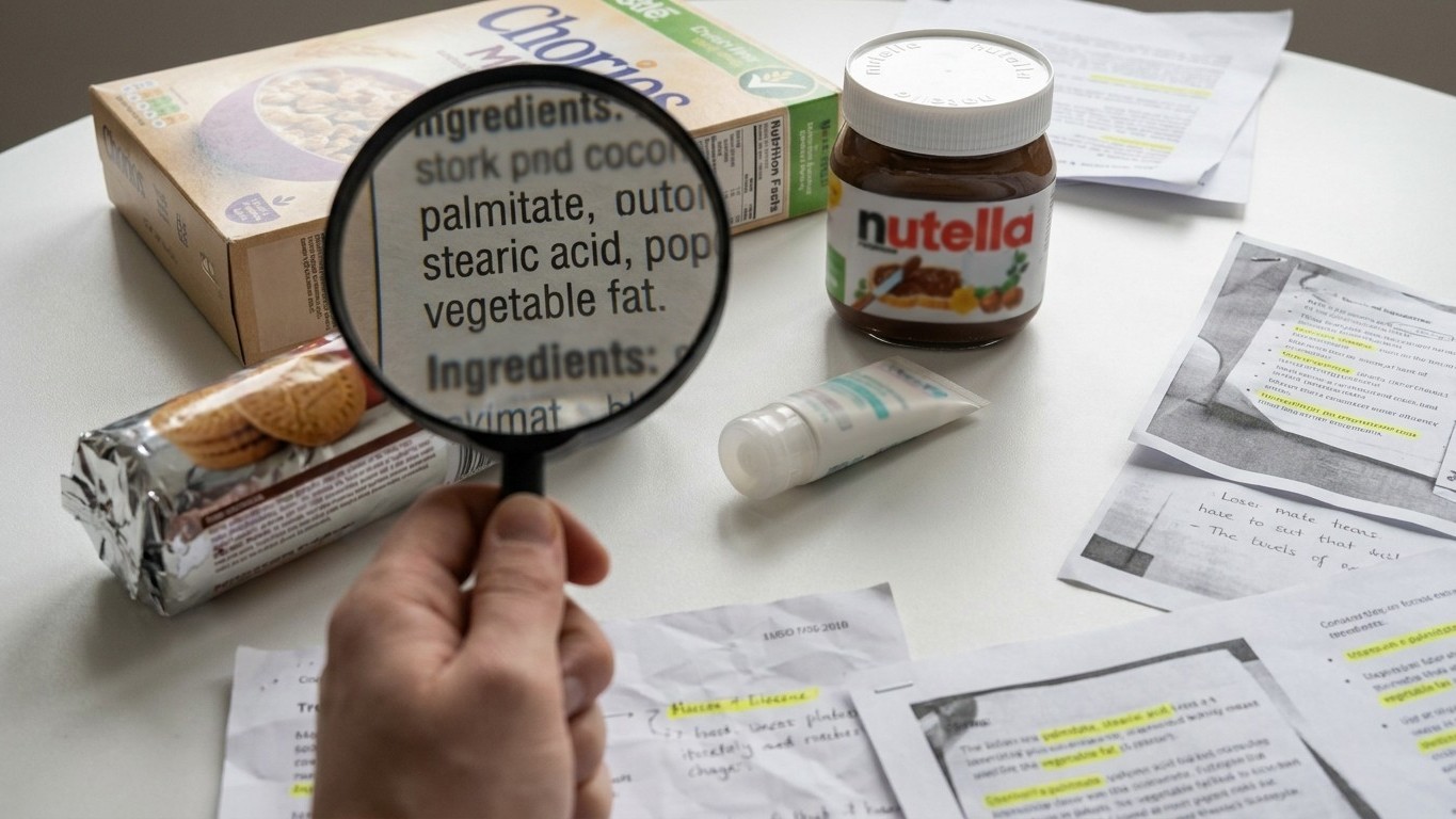 Huile de palme noms caches ingredients : les dix mots qui la dissimulent sur l'etiquette