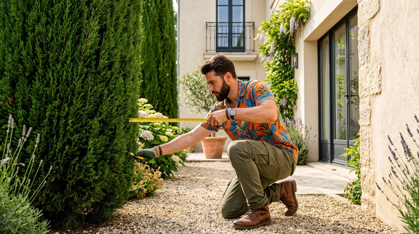 J&rsquo;ai planté cette haie persistante à deux mètres de ma façade juste pour le vis-à-vis : le pompier venu à la maison m&rsquo;a fait sortir un mètre ruban
