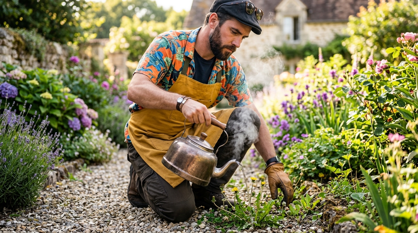Mon voisin n&rsquo;a jamais versé une goutte de vinaigre sur ses mauvaises herbes et ce n&rsquo;est pas par principe écologique