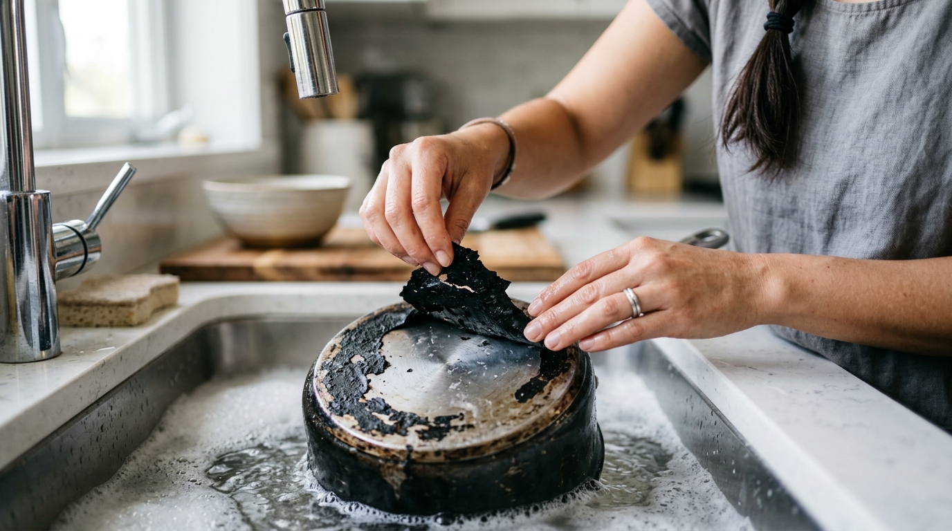Si le fond de vos casseroles reste noir malgré vos efforts, c&rsquo;est que vous frottez au pire moment de la journée